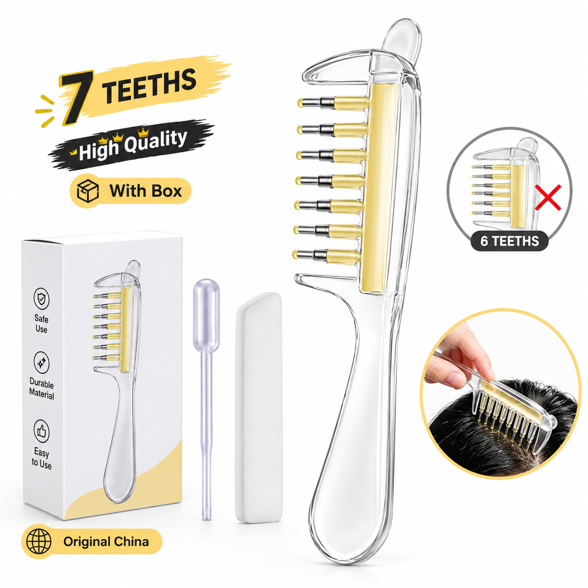 7 Teeths Scalp Massage & Relaxing Comb with Rolling Balls – Gentle Head Massager Comb for Scalp Massage, Hair Care & Relaxation | Hair Oil Comb | Oil Applicator (Random Color)
